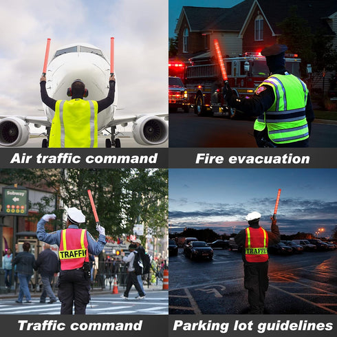 2 Pack Traffic Wand - 21 Inch LED Control Wand with 3 Flashing Modes, Red Safety Baton for Traffic Control