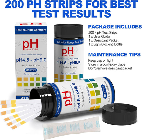 MEDIMATIC 200ct (4.5-9.0ppm) PH Test Strips for Urine & Saliva - Urine PH Test Strips for Humans, Fast & Accurately