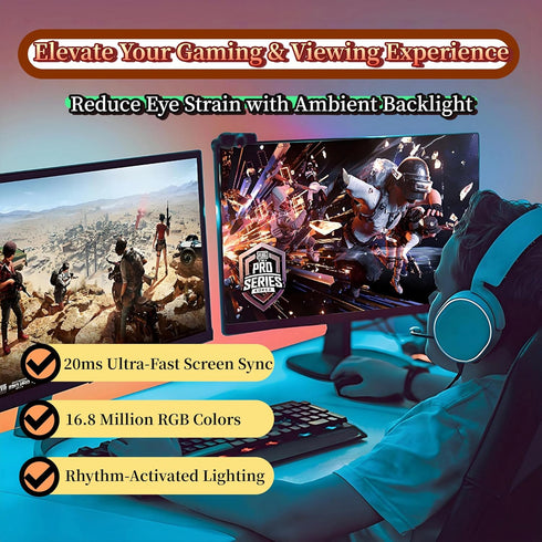 wacuaao 24 Inch Setup (24 inch) Monitor Backlight - Reactive LED Strip for PC and Mac - Screen Color and Music Sync