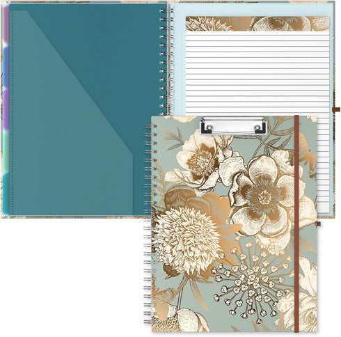Hongri Clipboard Folio, Refillable Lined Notepad with 5 A4 Folders, Spiral Clip Board Portfolio for Office Supplies