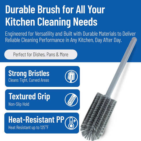 16 Inches, SPARTA Scrub Brush Bottle Brush, Dishwasher Safe Brush with Hanging Hole for Cleaning, Plastic, Gray