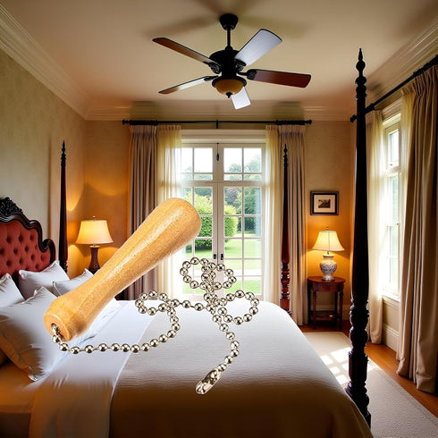 BWESOO 12 Inch Beaded Pull Chain Extension with Connector Wooden Pillars Walnut Pendant Antique Brass Pull Chain