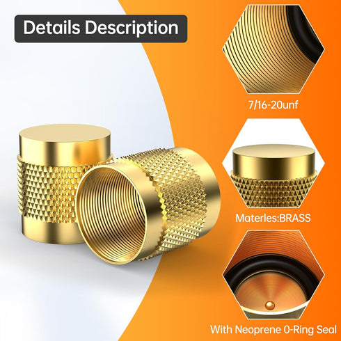 50 Pcs 1/4" Flare Cap, Round Brass with Neoprene O Ring Seal for Plumbing and HVAC