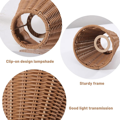 5.9in Clip-On Chandelier Lamp Shades Cone Imitation Rattan Lamp Shades Replacement Clip on Lamp Shade for Floor Lamp