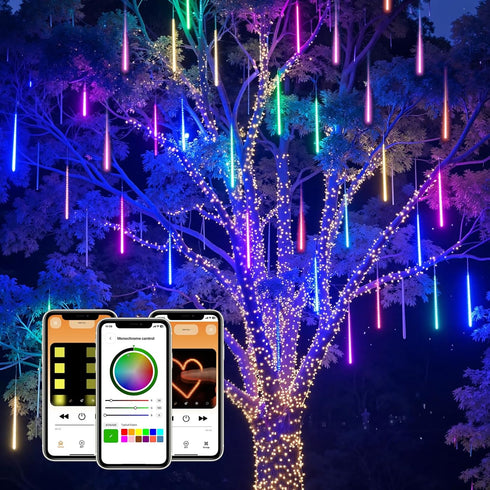 Smart Meteor Shower Rain Lights, 8Tube 128LED 11.48ft Color Changing Icicle Christmas