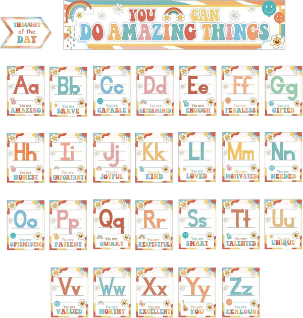 gisgfim Groovy Alphabet Affirmations Bulletin Board Positive Motivational Cutouts for Classroom Home Decor