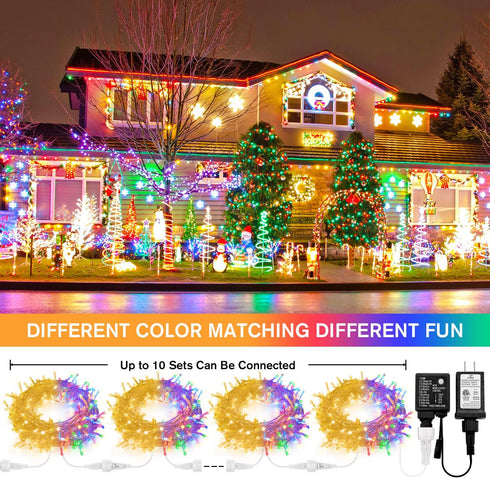 33ft 100 JMEXSUSS LED Color Changing String Lights Plug in, Warm White & Multicolor Christmas Tree Lights Indoor