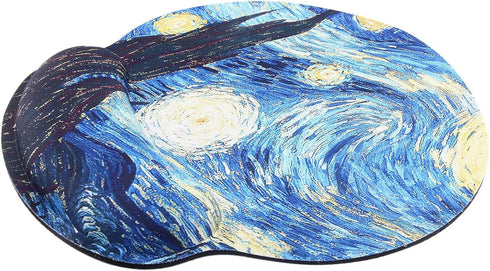 Mouse Pads for Computers Ergonomic Memory Foam Nonslip Van Gogh Wrist Support Mousepad for Office, Gaming, Pain Relief