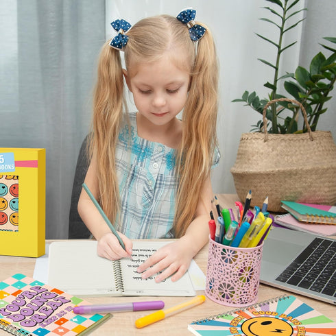 L1rabe Inspirational Spiral Notebooks, Back to School, 4 A5 Happy Face Motivational Notebooks, College Ruled Journal