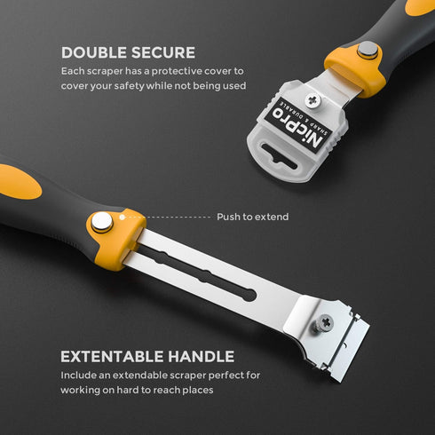Nicpro 2 PCS Multi-Purpose Razor Blades Scraper Set with 20 Blades, Adjustable Handle for Cleaning Glass and Paint