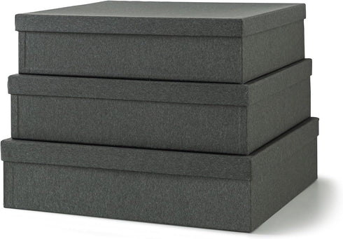 Set of 3 Soul & Lane Charcoal Black Kraft Paper Storage Boxes with Lids - Decorative Nesting Organizers for Office