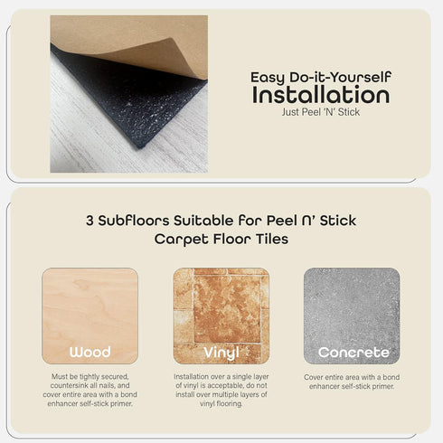 Nexus Self Adhesive 12-Inch Carpet Floor Tiles, 12 Tiles - 12" x 12", Tan Peel & Stick DIY Flooring for Home