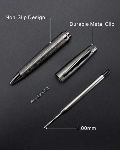 Cambond Ballpoint Pens, Black Pens, 1.0 mm Medium Point, 3 Pens with 6 Refills, Metal Pen for Journaling, Gift