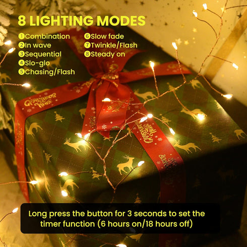 300 8 10ft Dailyart LED Fairy Lights with Remote, Warm White, Modes, Plug in, Waterproof, Christmas Decoration