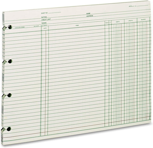 Wilson Jones GN2D Accounting Loose Sheets, 9-1/4 x 11-7/8, Pack of 100, Green