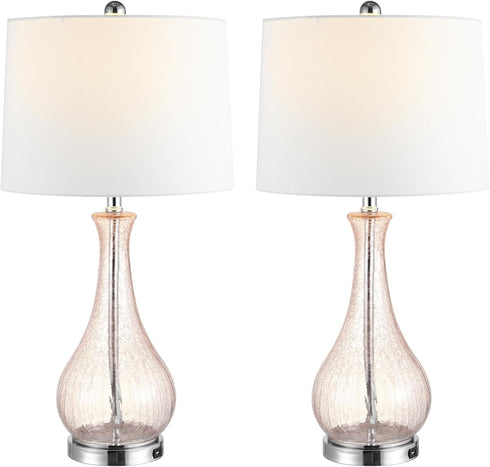 28-Inch Bulb (TBL4206C) SAFAVIEH Lighting Collection Finnley Modern Light Blush Crackle Glass Table Lamp, LED Included