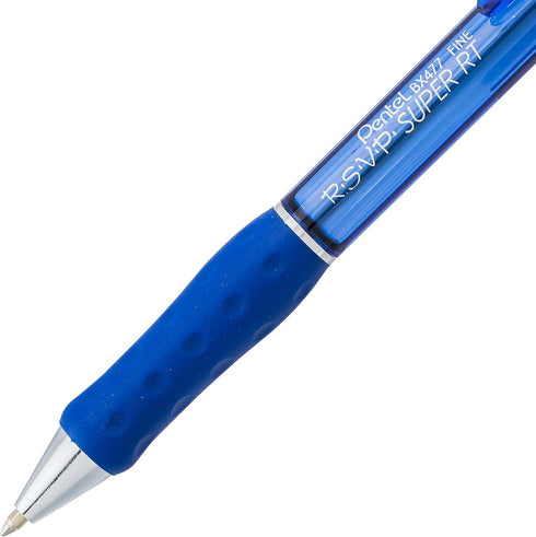 Pentel RSVP Super RT Ballpoint Pen, Fine Line (0.7mm), Blue Ink, Box of 12 (BX477-C)
