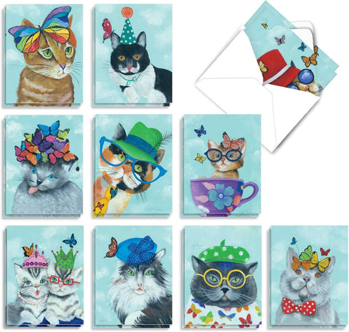The Best Card Company 20 Assorted Blank Notes Bulk Box Set - 4 x 5.12 Inch with Envelopes (10 Designs, 2 Each)