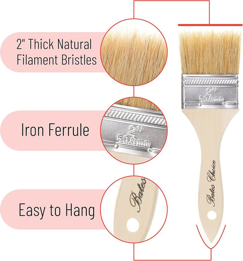 Bates Chip Paint Brushes, 2 Inch, 9 Pack, Natural Bristle Paint Brushes for Painting and Staining