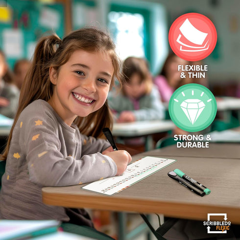 SCRIBBLEDO Dry Erase Number Line for Students, Small White Board Dry Erase Sheets for Classroom Supplies