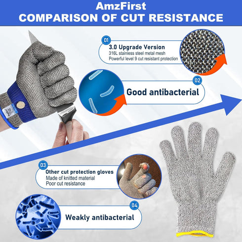 1 Pack Level 9 Cut Resistant Gloves, Food Grade Stainless Steel Mesh Metal Glove for Kitchen Cooking, Size: 9/Large
