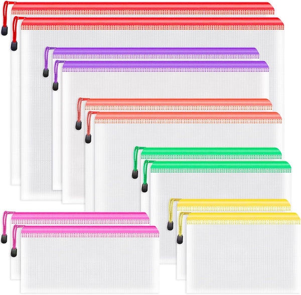 Umriox Zipper Bags, 6 Assorted Sizes (12 Packs), Project Bags for Cross Stitch, Mesh Pouch for Office Supplies