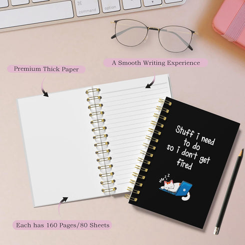 Cat Notebook, Cat Journal, Cat Gift Journal, Black Spiral Notebook, Funny Office Supplies for Work, 5.5x8.3 Inches