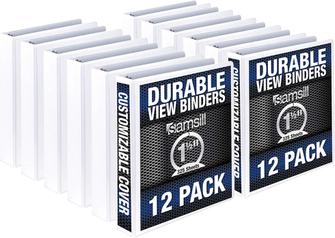 Samsill 1.5 Inch Durable Binder, Round Ring Customizable Clear View, White, 12 Pack