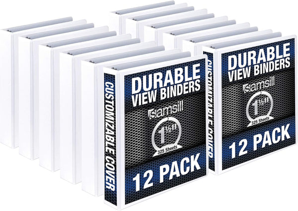Samsill 1.5 Inch Durable Binder, Round Ring Customizable Clear View, White, 12 Pack