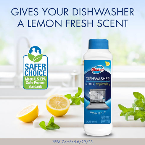 Glisten Dishwasher Cleaner, 12 Ounce Bottle, 3-Pack, Removes Limescale, Rust, Buildup, and Grease, Lemon Scent