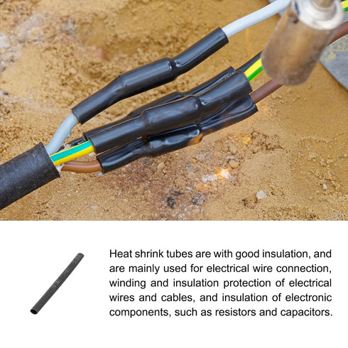 Heat Shrink Tubing 2:1 Cable Sleeving Tube Wrap, Electric Insulation Protection - 1mm Dia/30mm/Black/300 Pcs
