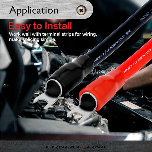 Conext Link 20pcs Barrier Spade Fork Terminal Connector 4 GA AWG Crimp Red Black Boot (16554)