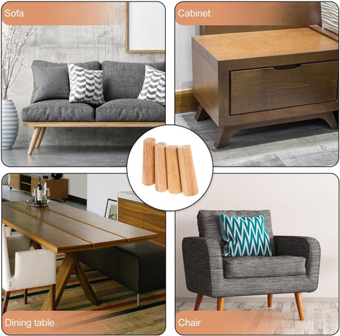 4pcs 15cm Zerodeko Solid Wood Furniture Legs for Sofa Chair Cabinet Support, Oak Color Replacement Parts for Coffee
