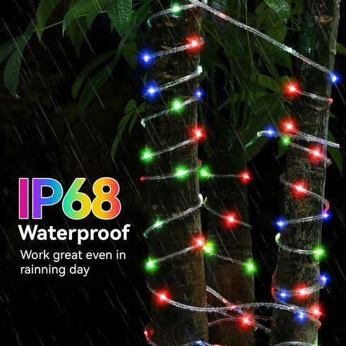 LHYLDS 33FT 100LED 18 8 Solar Rope Lights Outdoor Waterproof, Colors Changing Outdoor String Lights Tube Fairy Light