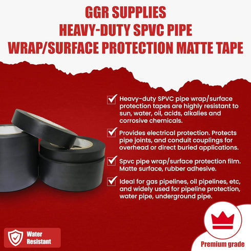 GGR Supplies T.R.U. PWT-10 Heavy-duty SPVC Pipe Wrap/Surface Protection Matte Tape HVAC Industry. 100 Ft. Multiple Sizes and Colors Available. (Black, 2 in.)