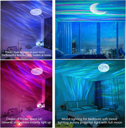60+ Aurora Northern Lights Projector: Light Effects White Noise Stars Sky Moon Lights for Bedroom Bluetooth Remote