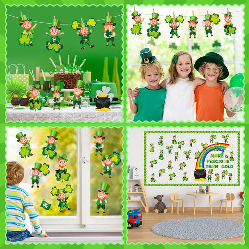 Pasimy St. Patrick's Day Bulletin Board Decoration, Lucky Shamrock Cutout Border for Classroom Decor