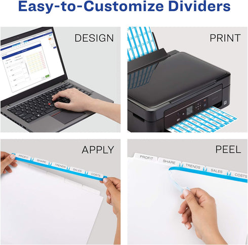 Avery Heavy-Duty View 3 Ring Binder with 1 Inch Rings, 5 Tab Easy Print & Apply Clear Label Dividers, Office Supplies