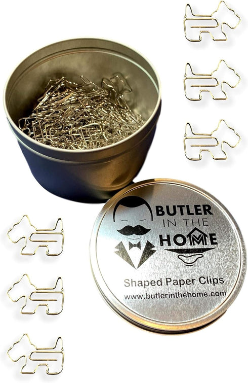 Butler in the Home 100 Count Scottish Terrier/Schnauzer Paper Clips, Office Gift in Round Tin with Lid