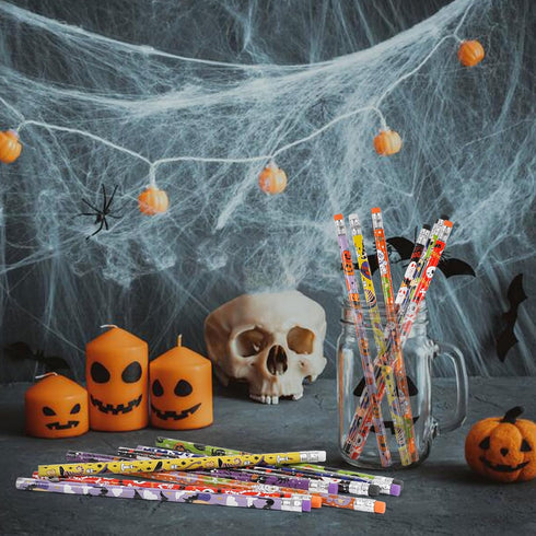 CCINEE 48 Pack Halloween Pencils for Kids, Assorted Design Bulk Pencils with Erasers for Halloween Party Supplies