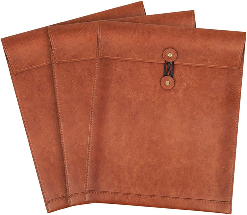 PU Leather File Folders for Documents, Important Private Organizer with String Tie Closure, A4 Letter Size, 3PCS