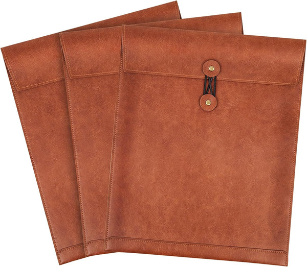 PU Leather File Folders for Documents, Important Private Organizer with String Tie Closure, A4 Letter Size, 3PCS