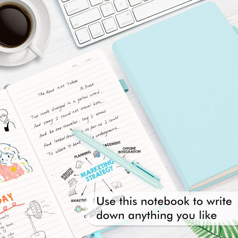 feela 5 Pack Notebooks Journals, A5, 5.1”x8.3”, Sky Blue, Classic Ruled Lined Journals with Pen Holder for Women Girls,