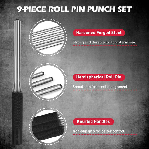 25-Piece Set Punch and Chisel with Roll Pin Punches, Includes Taper, Pin, Center Punches & Cold Chisels