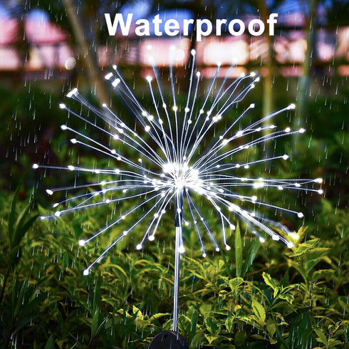 JJGoo 2 Pack Solar Firework Lights, 120 LEDs, 2 Lighting Modes, Waterproof for Garden, Party, Wedding, Cool White