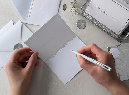 T&M Quality Designs LLC 100 Thank you cards with envelopes and stickers, Silver Foil Stamping