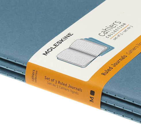 Moleskine Cahier Journal, Soft Cover, Large (5" x 8.25"), Ruled/Lined, Brisk Blue, 80 Pages (Set of 3)