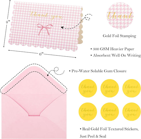 Envelopes,50 Pack Crisky Thank You Cards with Pink Thank You Cards Bulk Bow Style for Baby Shower, Birthday, Wedding