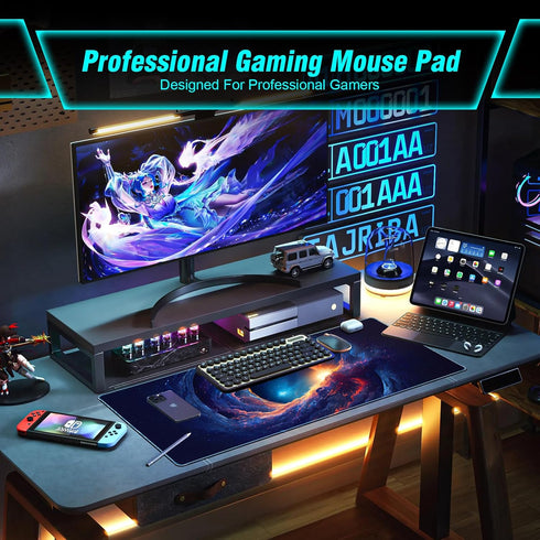 Large Gaming Mouse Pad, Technological Nebula Style Professional Gaming Mousepad, Non-Slip Waterproof Rubber Base 31.5 x