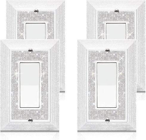 Light Switch Cover Bling, 2023 Glitter Cute Switch Plate Covers, Silver Rhinestones White Texture Electrical Outlet